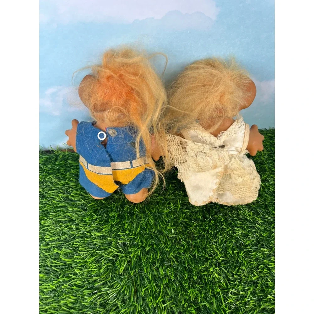 Vintage Troll Doll Lot of 2 Batman Outfit and White Lace Dress 5 Inch Wishnik